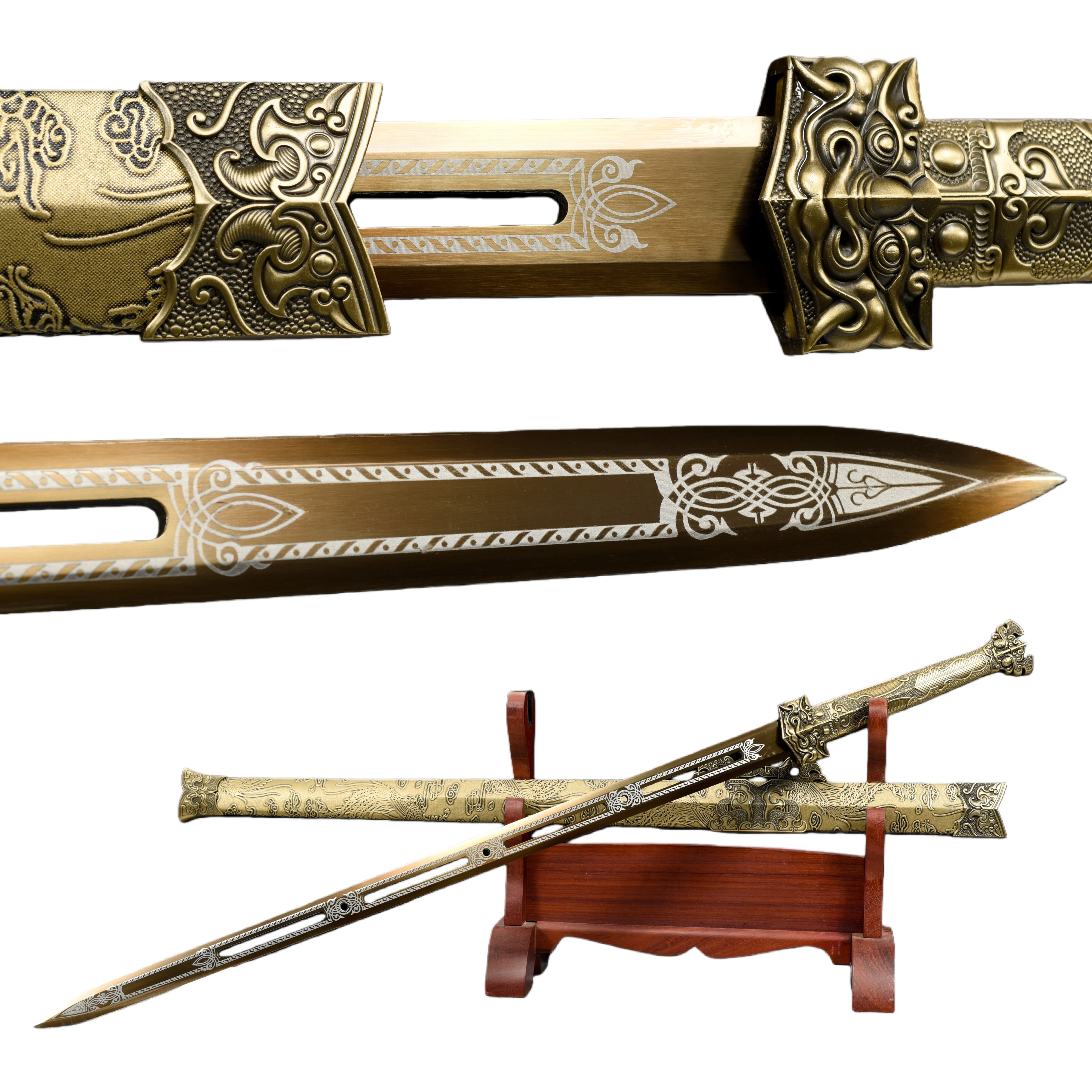 108cm Chinese samurai sword,hollowed-out gold real steel blade,cosplay role-playing stage performance katana decoration medieval