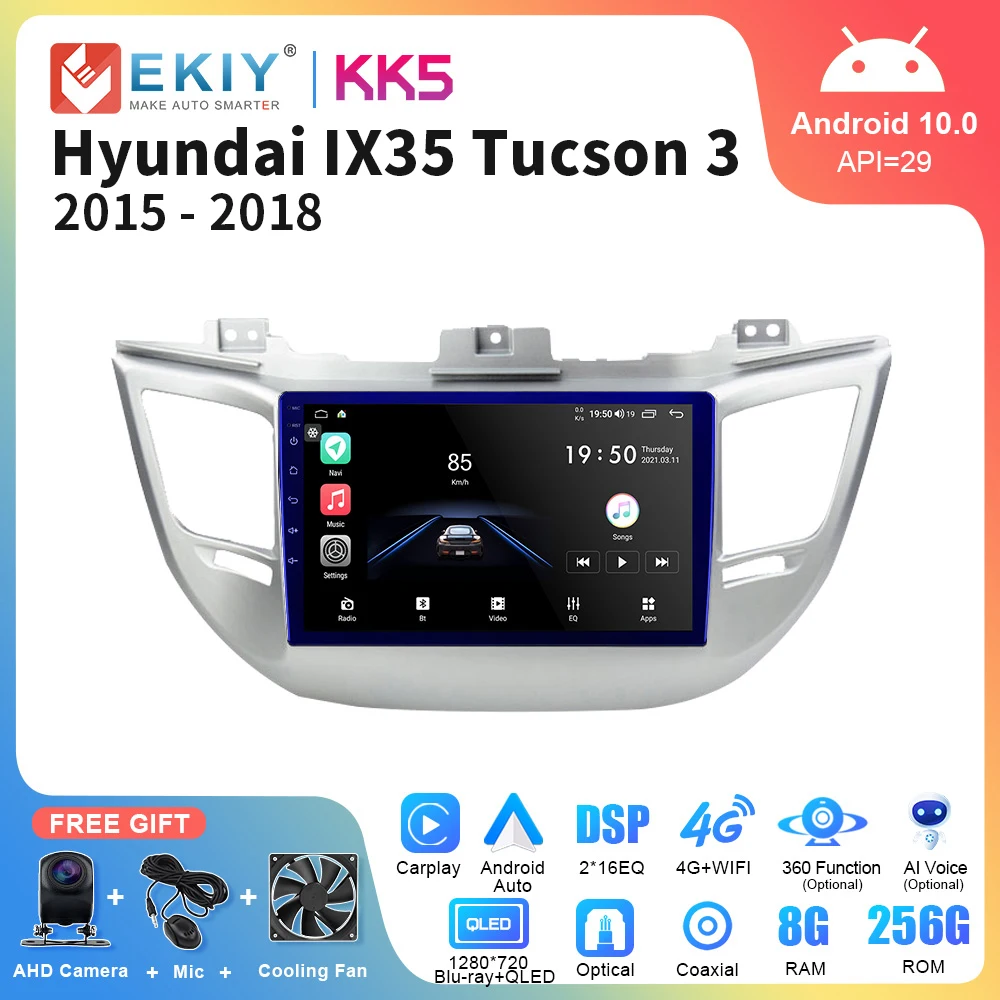 

EKIY KK5 8G 128G 2Din Android 10 Car Radio For Hyundai IX35 Tucson 3 2015 - 2018 Stereo Navigation GPS Carplay Multimedia Player