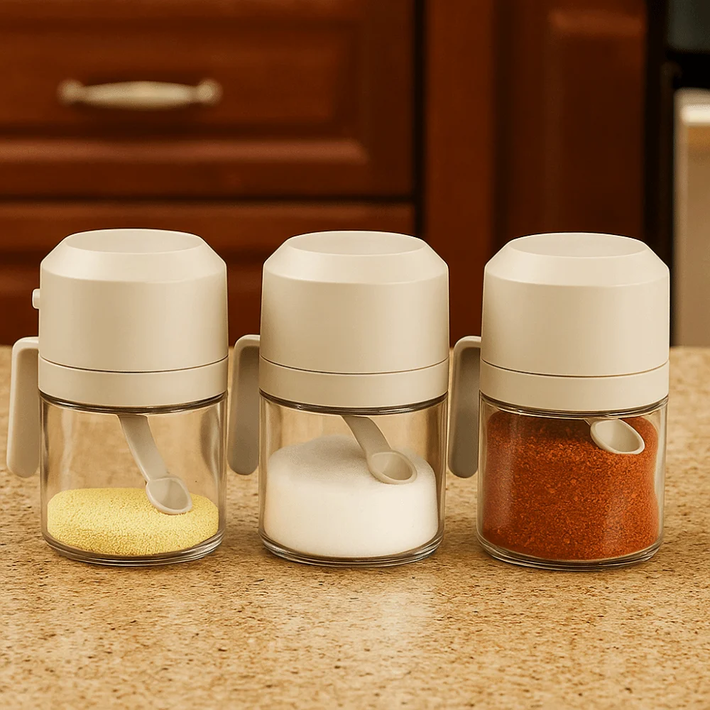 

Durable Large Capacity Glass Seasoning Jar Dustproof with Spoon Salt Seasoning Box Moisture-proof Spice Container Kitchen