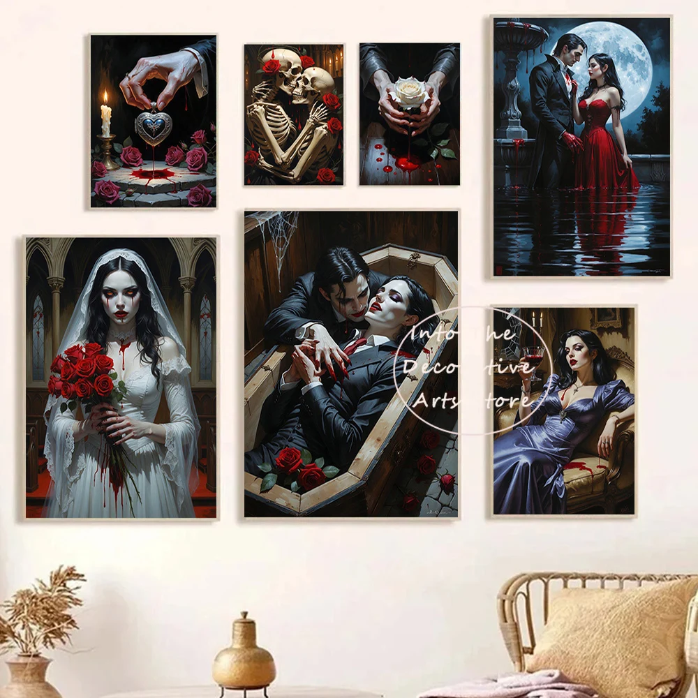 Forest Castle Vampire Bride Horror Skeleton Rose Vintage Posters Prints Canvas Painting Wall Art Picture Living Room Home Decor
