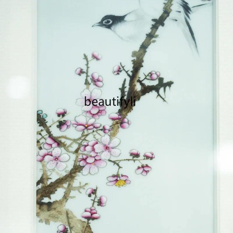 Four-screen porcelain plate painting Jingdezhen ceramic sofa background study decoration hanging painting ornament  H