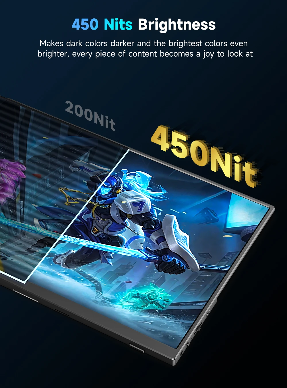 شاشة UPERFECT المحمولة بدقة 4K مقاس 13.3 بوصة، 450 شمعة، 3840 * 2400، IPS، HDMI، USB C، شاشة ألعاب كمبيوتر، شاشة ممتدة لأجهزة الكمبيوتر المحمولة والهاتف