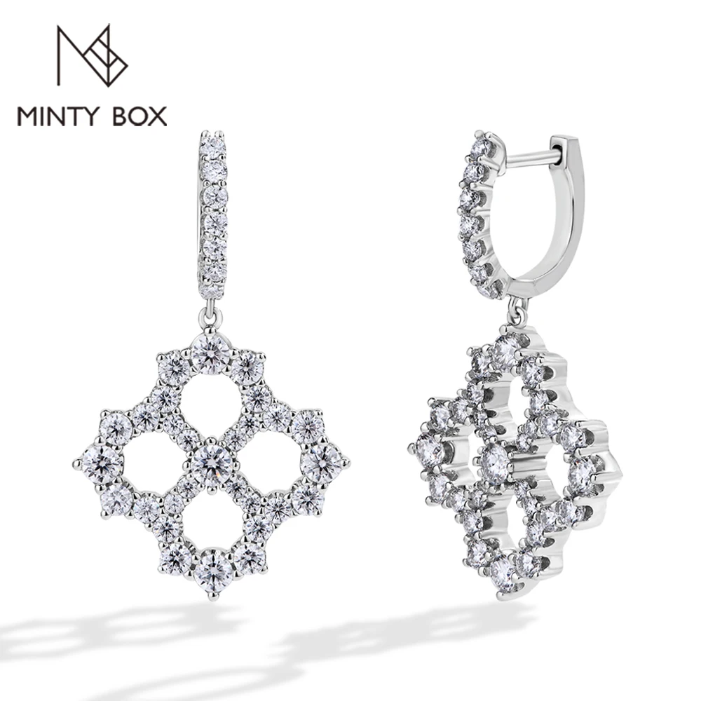 MINTYBOX Moissanite Stud Earrings for Women S925 Sterling Silver Lab Diamond Flower Clover 18k Gold Plated Wedding Jewelry