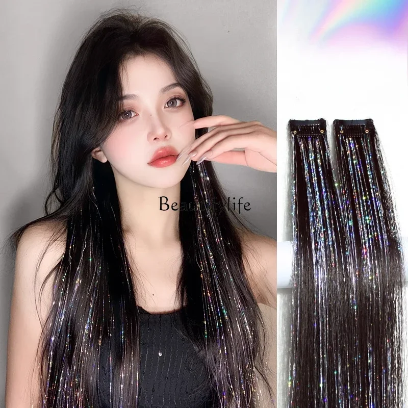 

Ear-dyed wig, one-piece feather hair extension, stage headgear, colorful flash hair accessories sticker