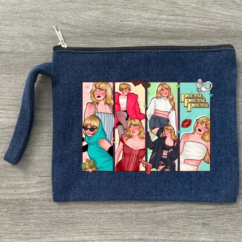 

Сабрина Карпентер Холщовая сумка Слоган Холщовая сумка Забавный джинсовый косметический пенал на молнии Сумка для закусок