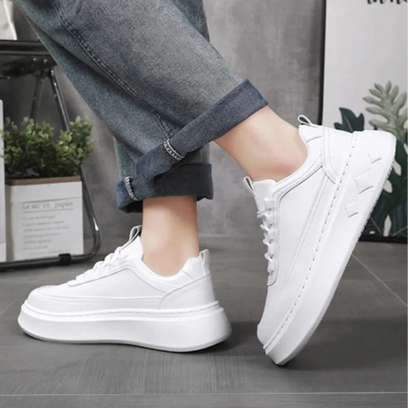 2025 High Quality Men Sports Shoes Leather Platform Casual Shoes for Men Comfortable Breathable Light Walking Heightening Shoes