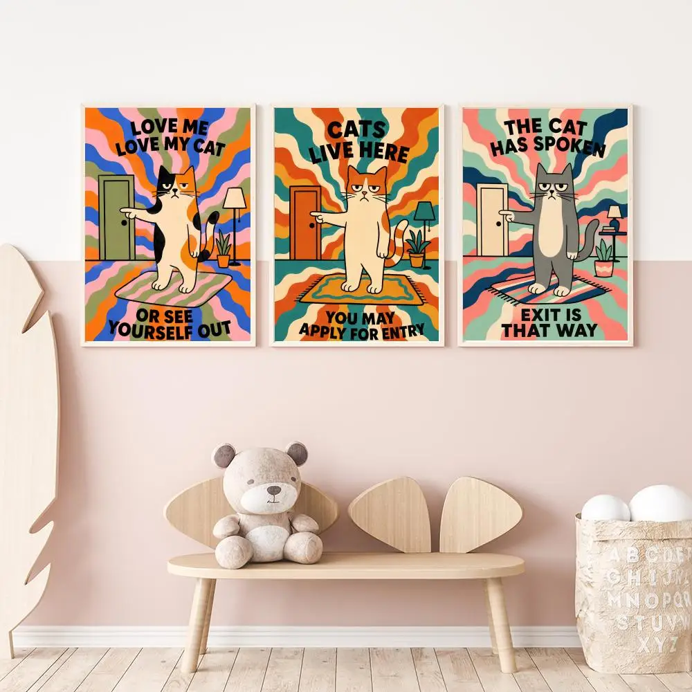 Retro Wave Cat Poster Versatile HD Waterproof Wall Art Self-Adhesive Decor for Any Space Ideal Gift