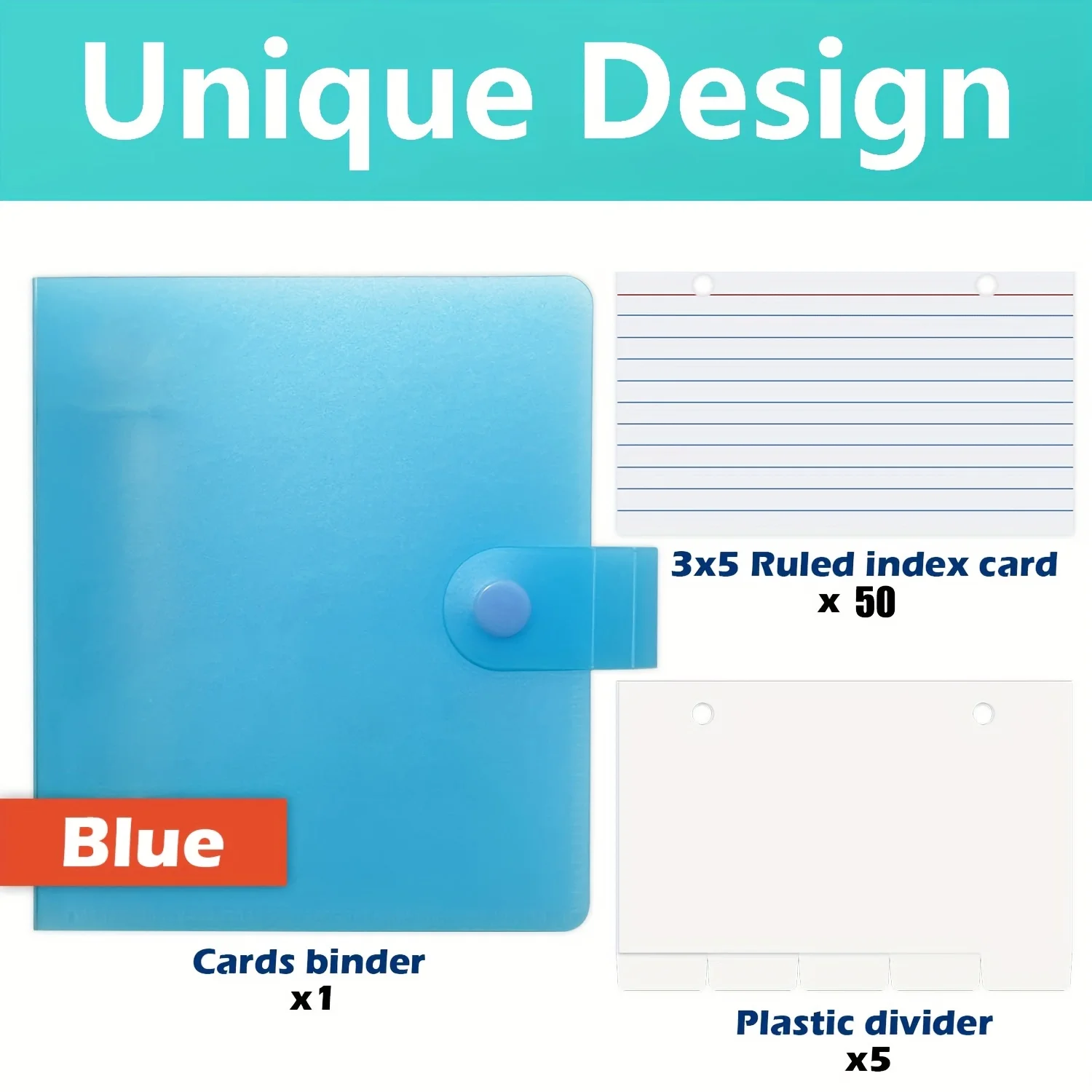 50 Page Index Card with Binder and Divider - Lined with Learning Flashcards, Memos, Office Supplies, School Supplies, Organizers