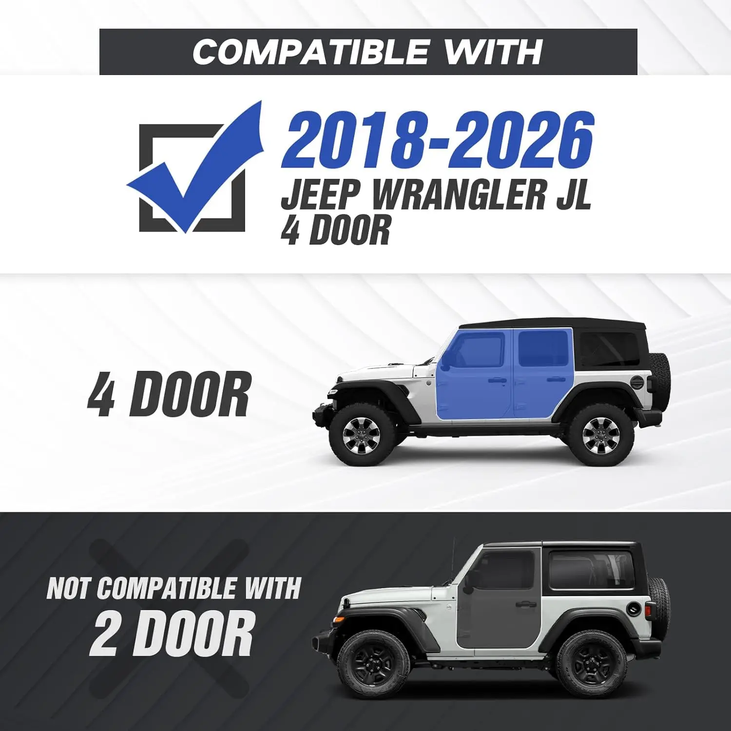 Running Boards for 2018 - 2026 Jeep Wrangler JL JLU Unlimited 4 Doors, Heavy - Duty Steel, Black, Two Stairs Design, Bolt - on