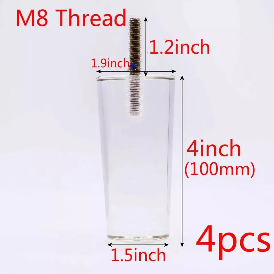 4Pcs Clear Acrylic Sofa Legs DIY Round Replacement Furniture Legs for Cabinet Dressser Couch Ottoman Footstool TV Stand