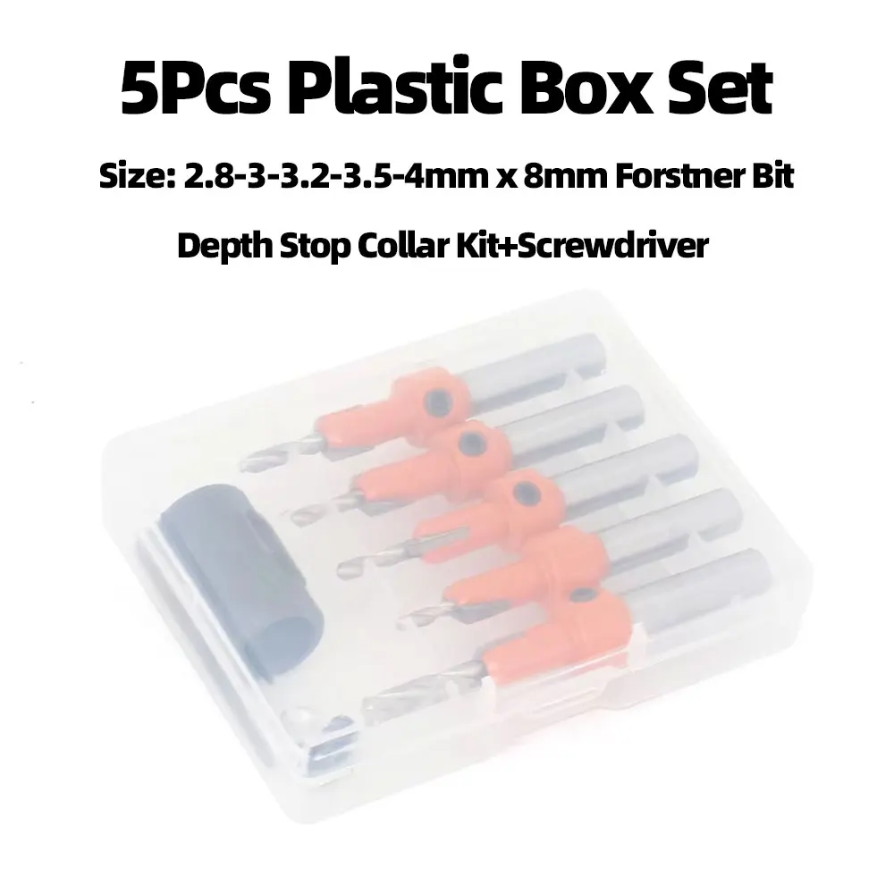 5PCS ชุด Bit Countersink 8mm DrillBit จํากัดเจาะความลึกไม้ Shank Screw EXTRACTOR รื้อถอนเจาะไม้