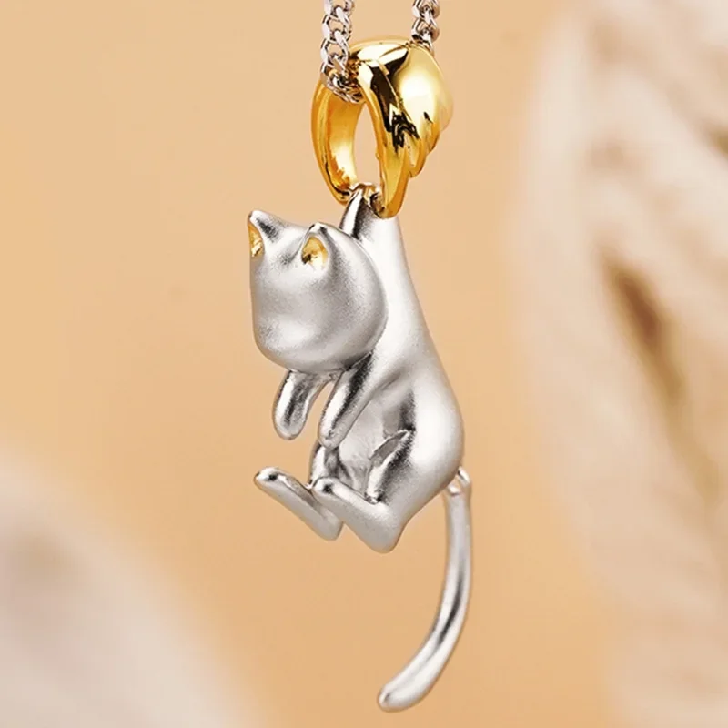 Fashion Simple Scrub Cat Necklaces For Women Holiday Gift Cartoon Cute Animal Pendant Sweater Chain Jewelry For Girl Accessories