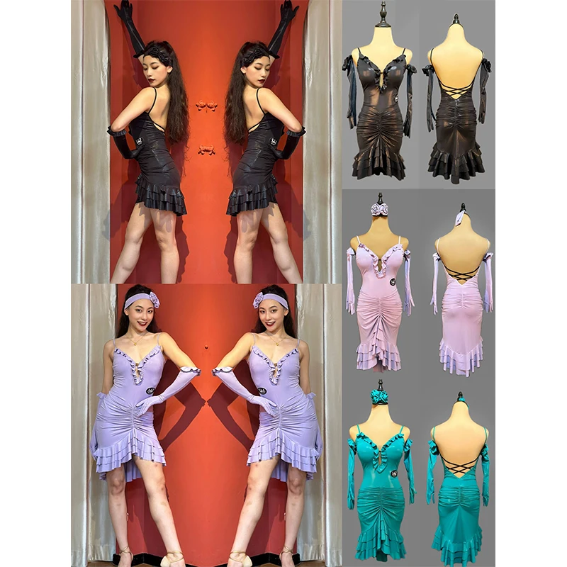 

2025 Women's Latin Dance Costume Dance Academy Team Competition Performance Dress Sexy Backless Dresses Dancewear XH1828 ﻿