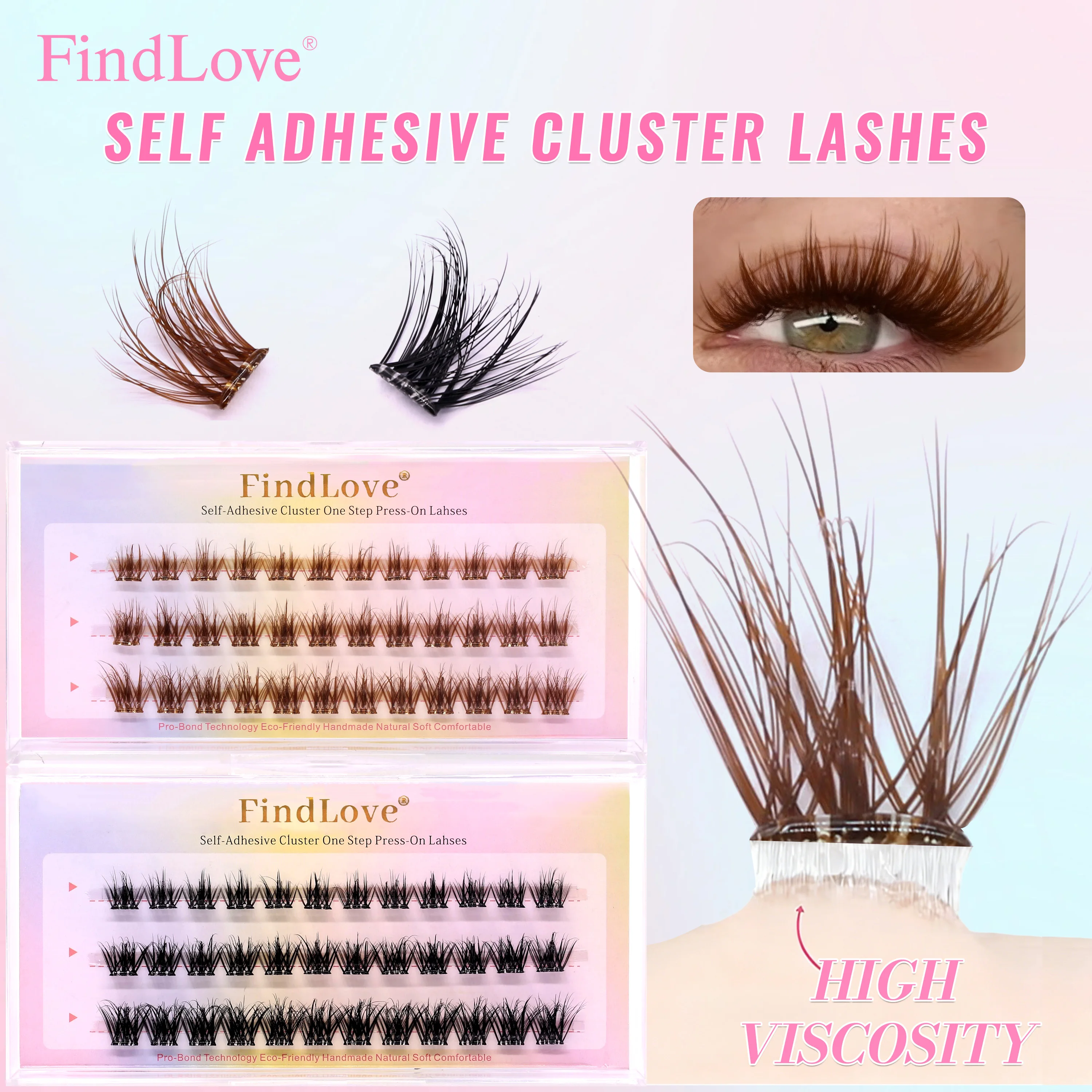 30/36 Clusters de Pestañas Naturales con Adhesivo, Pestañas en Racimo con Curvatura D, Pestañas Pre-Encoladas, Extensión de Pestañas DIY en Casa, Volumen