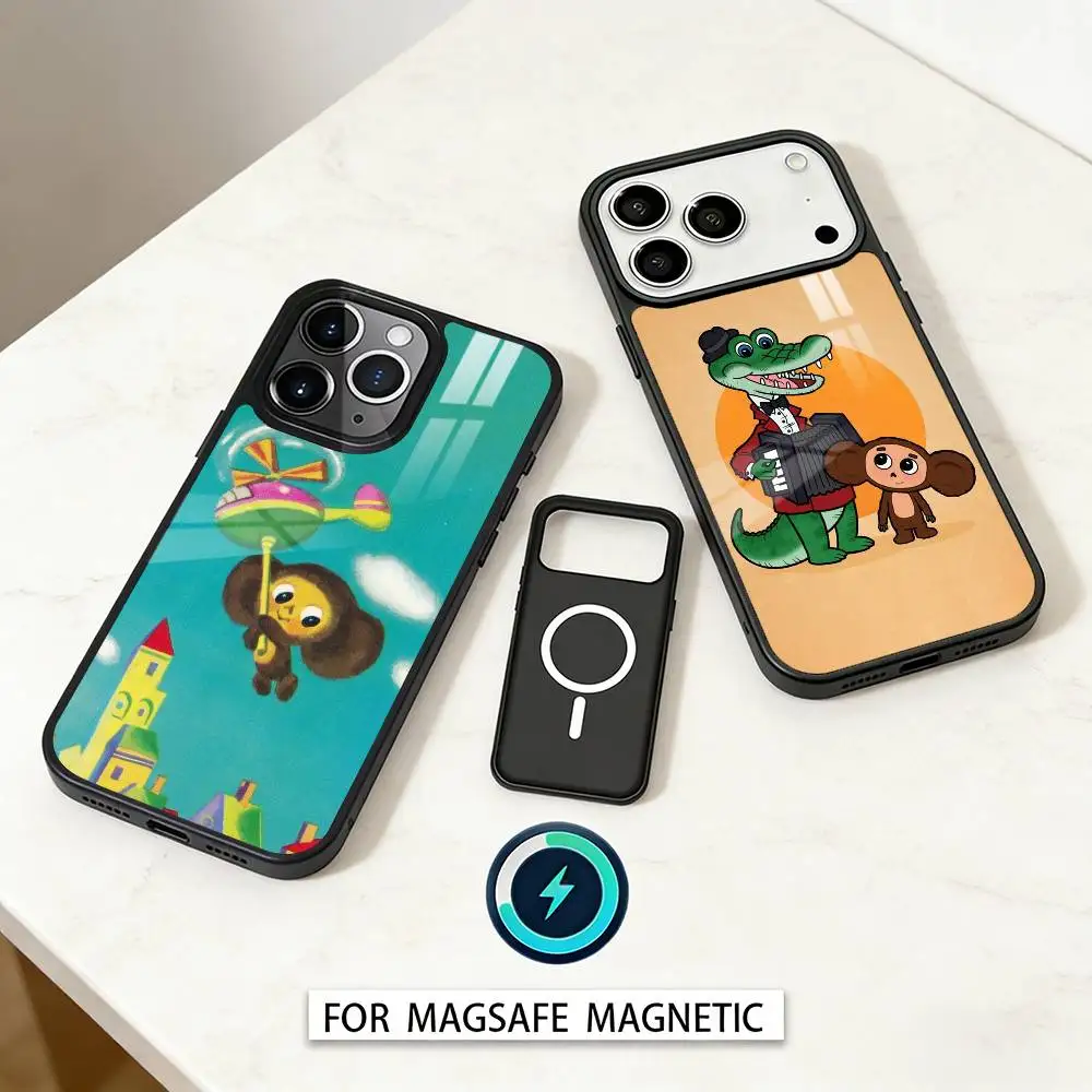 

Cute C-Cheburashka-es Cartoon Phone Case Magnetic For iPhone17 16 15 14 13 12 Pro Max For Magsafe Wireless Charging Cover