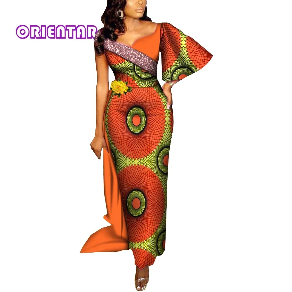 Fashion African Dresses for Women One Shoulder Bodycon Long Evening Dress Ankara African Print Party Dress WY6914