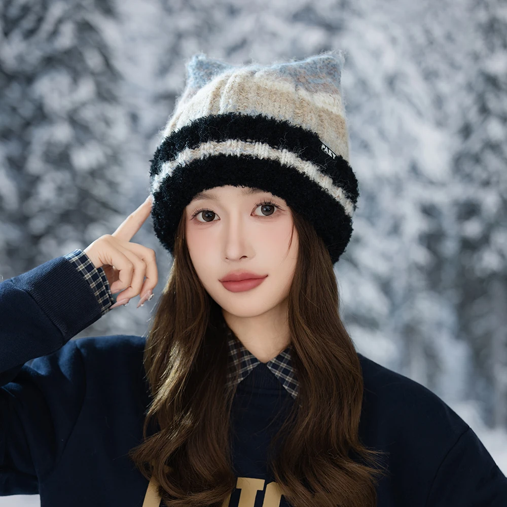 

Women's Winter Warm Thick Woolen Knitted Hats Fashion Beanie Classical Cashmere Sports Caps