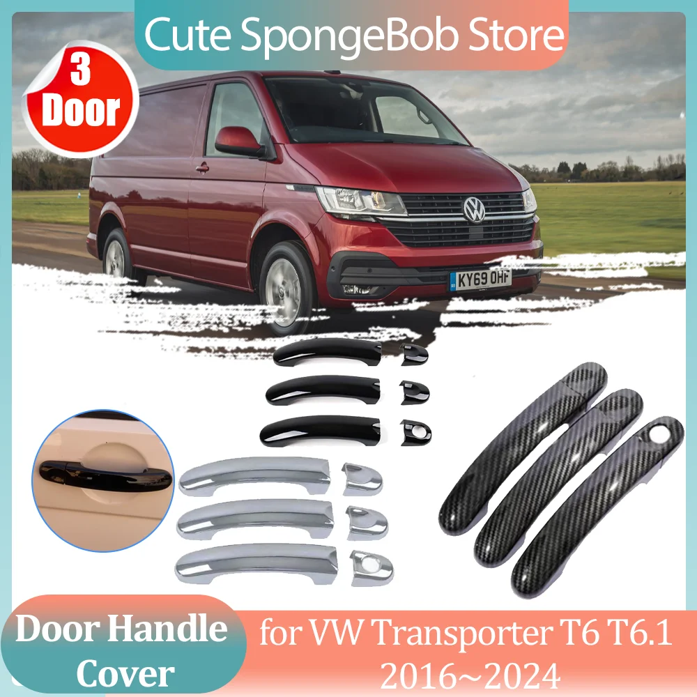 Car Handle Cover for Volkswagen VW Transporter T6 T6.1 Carbon Fiber Black Side Door Sticker Trim Decor Strip ABS Cap Accessorie