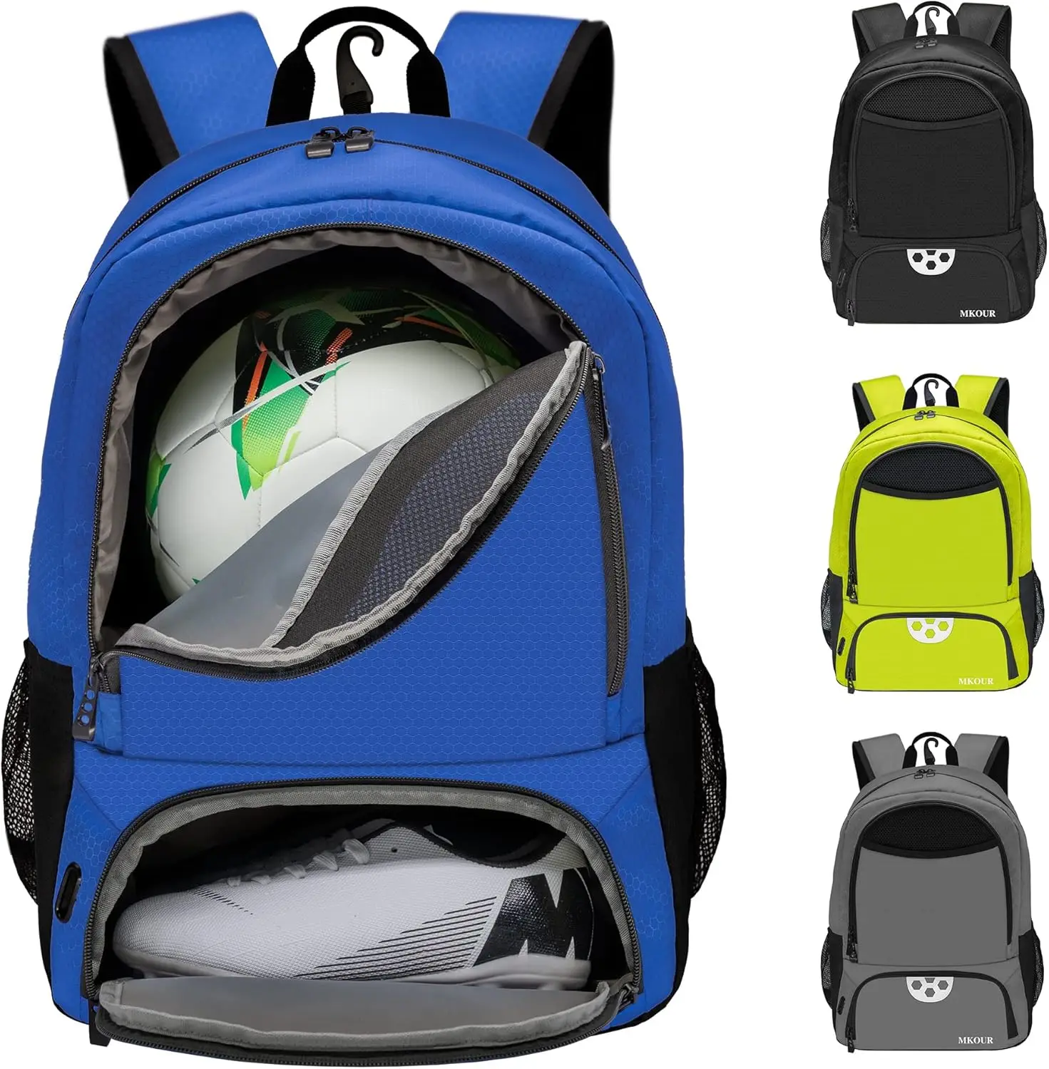 

Sports Backpack with Ball Compartment for Soccer Basketball Volleyball, Waterproof Multi-Pocket Design