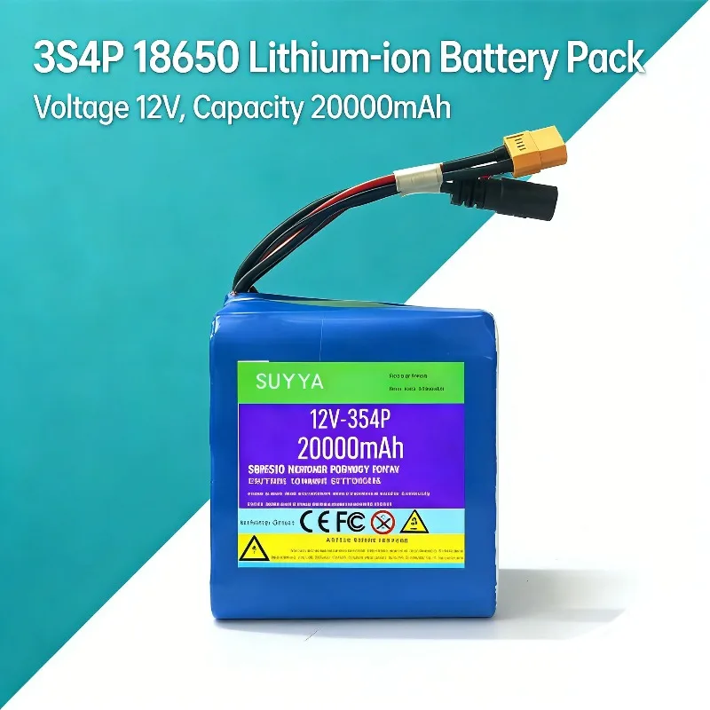 18650 Lithium Ion Battery Pack Specifications 3S4P 12V Super Large Capacity 20000mAh Suitable for Fishing Boat Searchlights