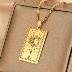The Fool Sun Moon Tarot Card Necklace Stainless Steel Pendant Keel Chains Gold Color Men Choker Punk Trendy Personalize Jewelry