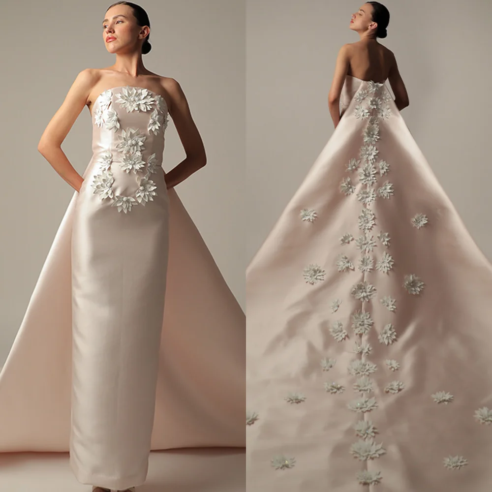 Jiayi Gong Ball Satin Applique A-line Strapless Custom Occasion Gown Long es Saudi Arabia