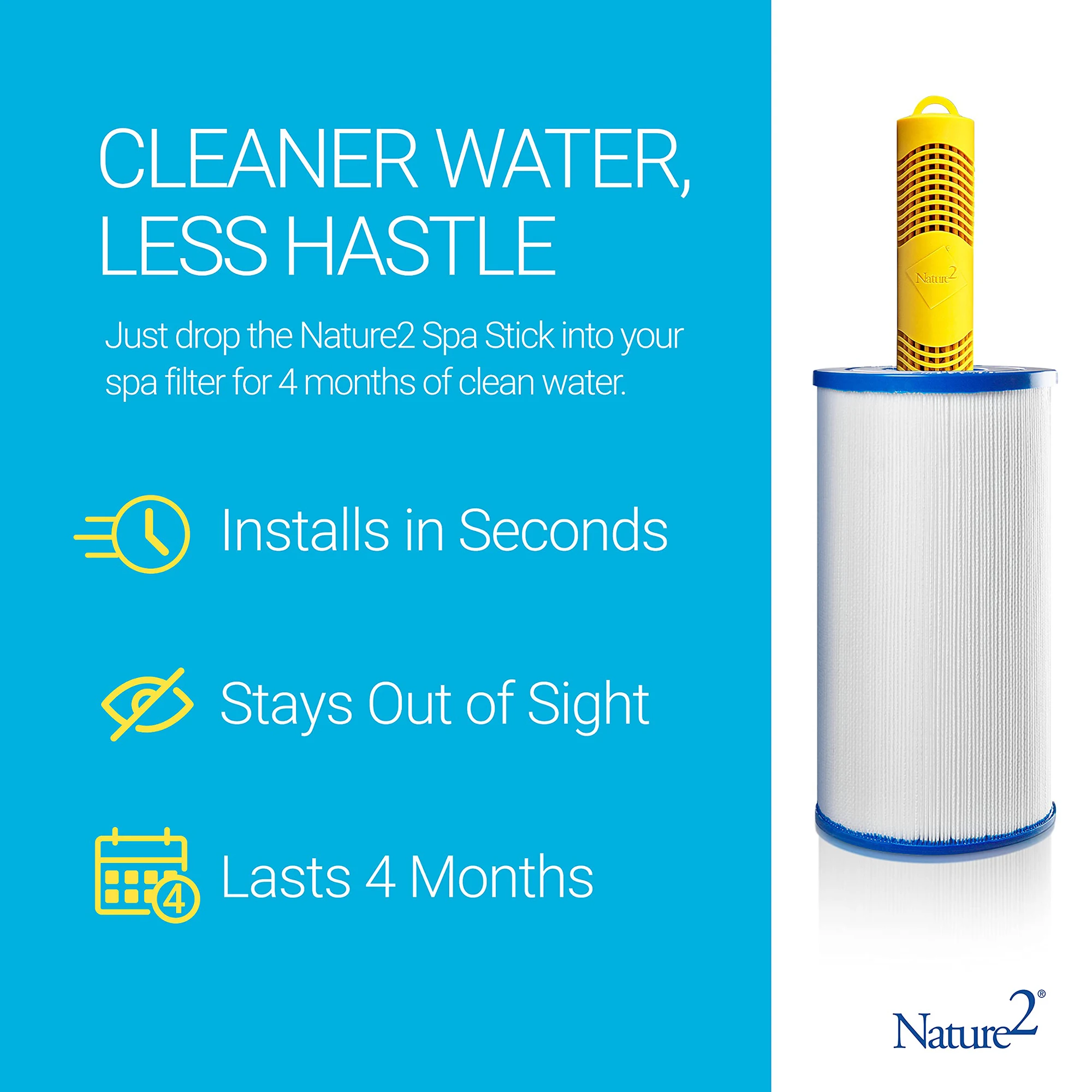Nature2 Mineral Filter Rods Easy to Use Pool Filter Cartridges, ABS Yellow, 2 Boxes