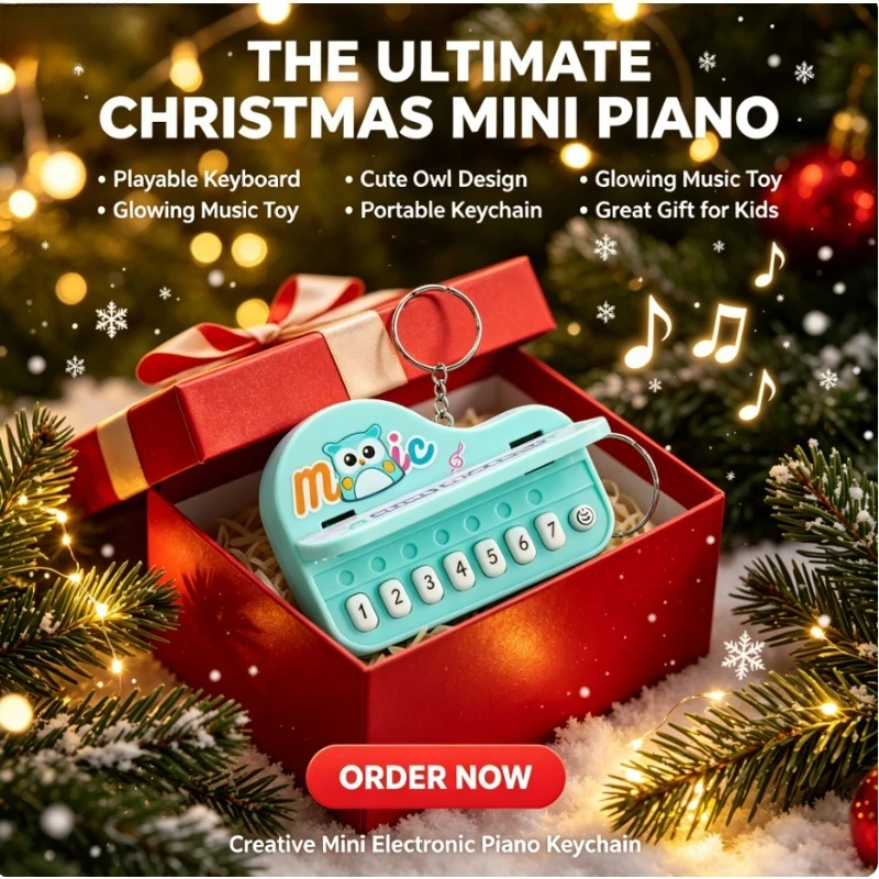 Mini Electronic Piano Keychain Cute Owl Pattern Portable Playable Musical Toy Backpack Pendant Small Gift