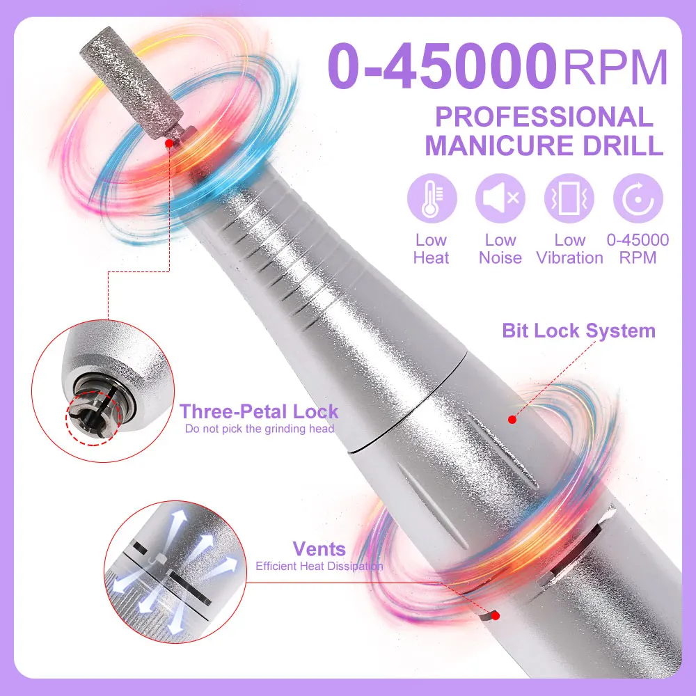 MOSKANY 45000RPM Professional Electric Nail Drill Rechargeable Polisher with LCD Screen  for Gel Polish Nails Manicure Tools