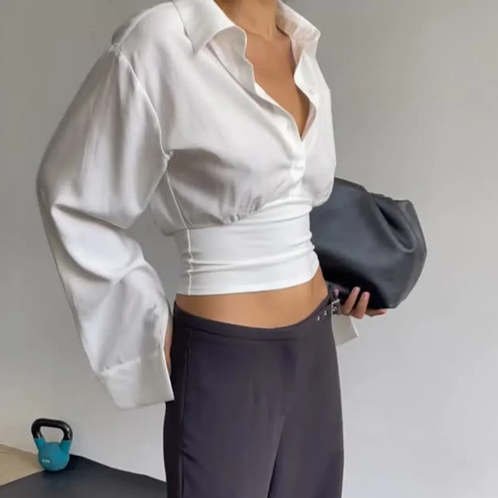 

Blifanbo Autumn Fashion Long Sleeve Shirt Tops For Women Elegant New Button Turn-Down Collar Slim Patchwork Female White Shirt