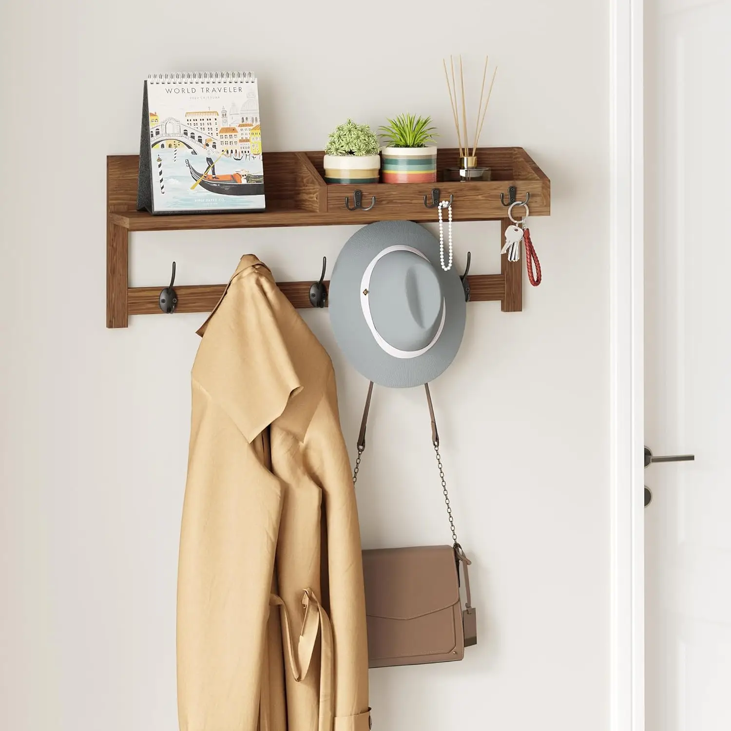 

Ambird Wall Hooks With Shelf 26.57Inch Entryway Wall Hanging Shelf Wood Coat Hooks For Wall With Shelf Coat Rack Wall Mount