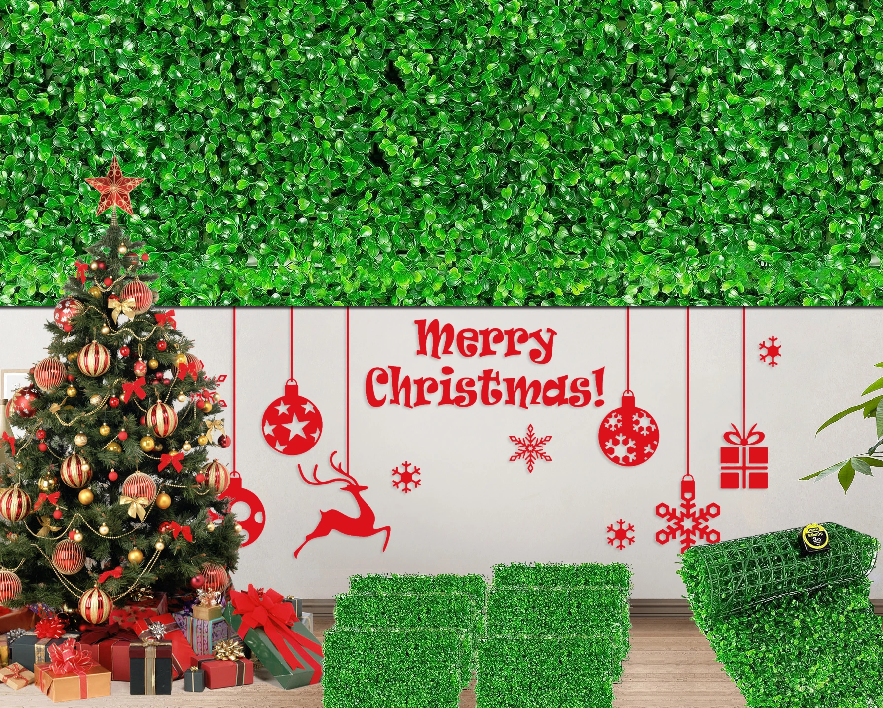 

Artificial Plant Bright Green Wall Landscape Christmas Home Decoration Fake Plants Lawn Privacy Fence Boxwood Grass Panel Decor