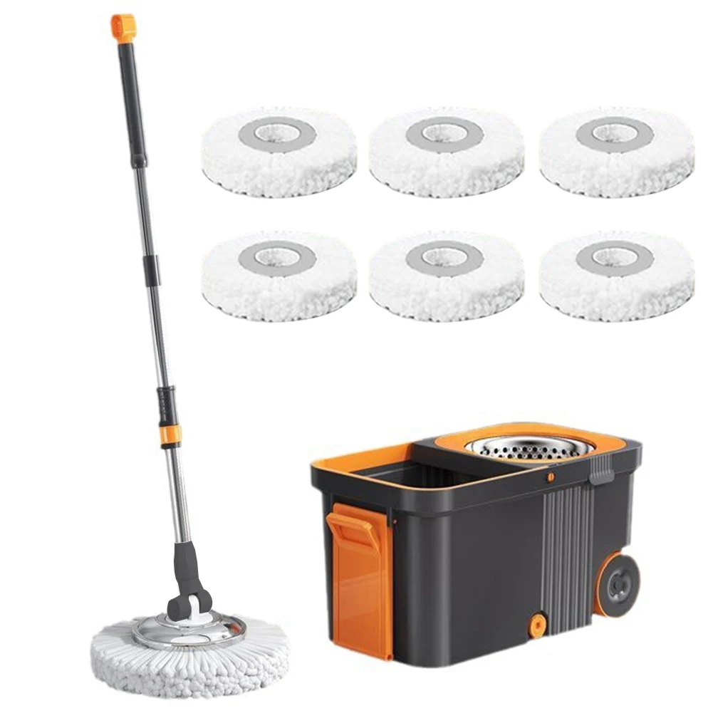 

Microfiber Floor Cleaner with 6 Extra Refills Heads Rotary Mop Hand-free Automatic Dehydration Mop for Household Floor Cleaning