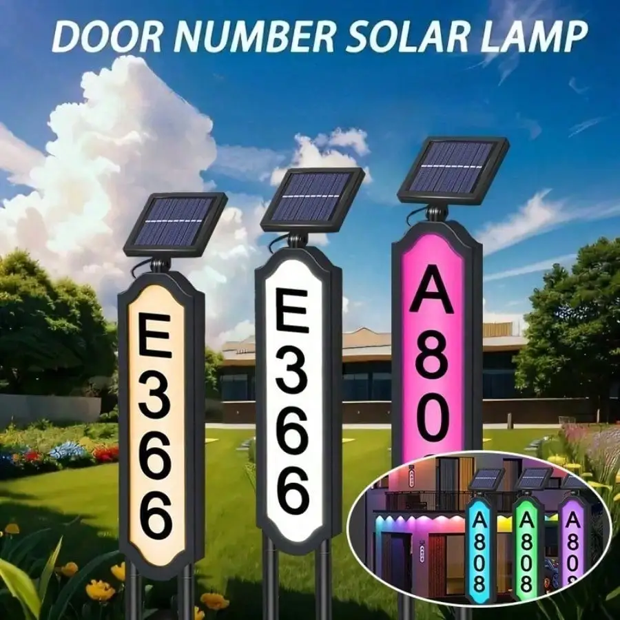 Solar Lighted Address Sign for Houses, 16 Colors Changing LED House Numbers for Outside, 2-in-1 Dual Mount Plaque with Yard Stake & Wall Mount