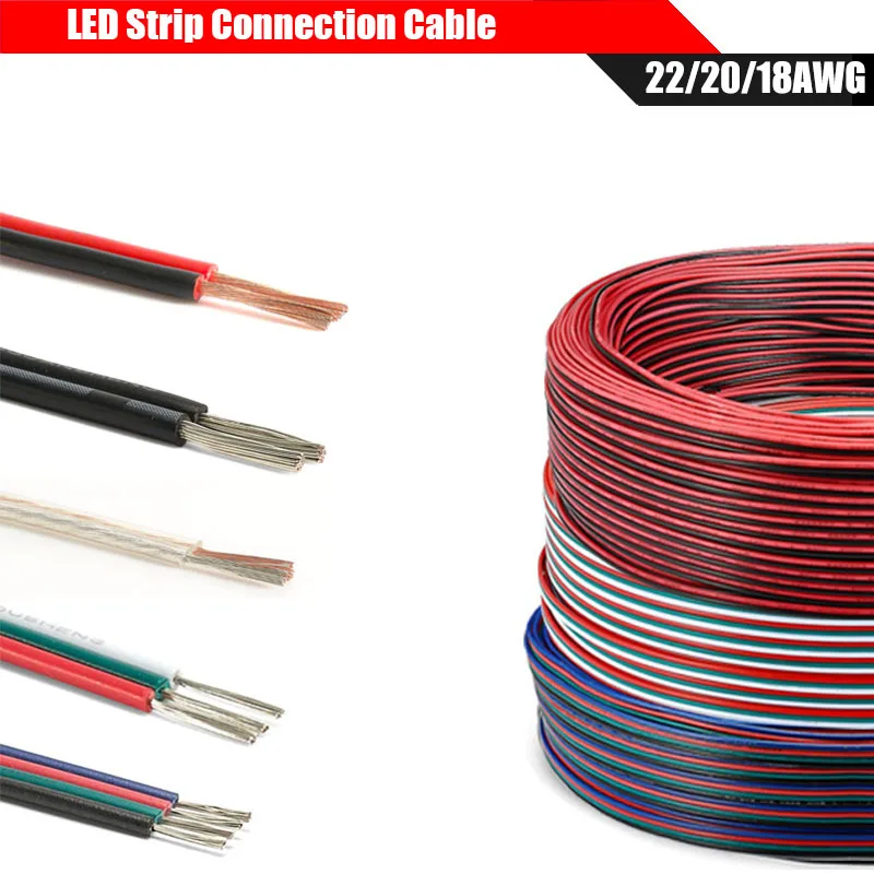 

2Pin Electrical Wire 22/20/18AWG Tinned Copper Insulated PVC 3/4/5/6PIN Extension Cable For 5050 RGB LED Strip Light Speakers