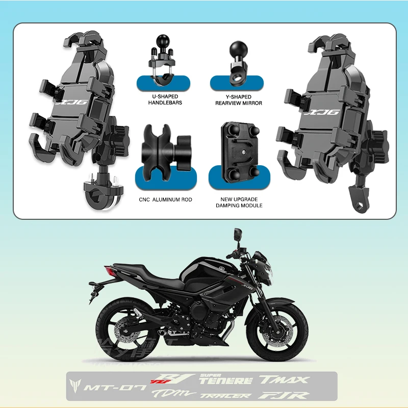 

For YAMAHA XJ6 XJ6F XJ6N XJR300 XJR1300 XJR1200 Phone Mount Stand Motorcycle Holder 360° Rotatable ABS Adjustable