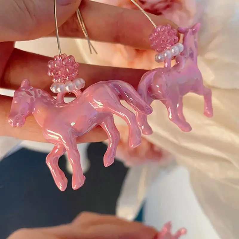 New Exaggeration Stereoscopic Small Horse Pendant Earrings For Women Creativity Cute Animal Earrings Charm Jewelry Holiday Gift