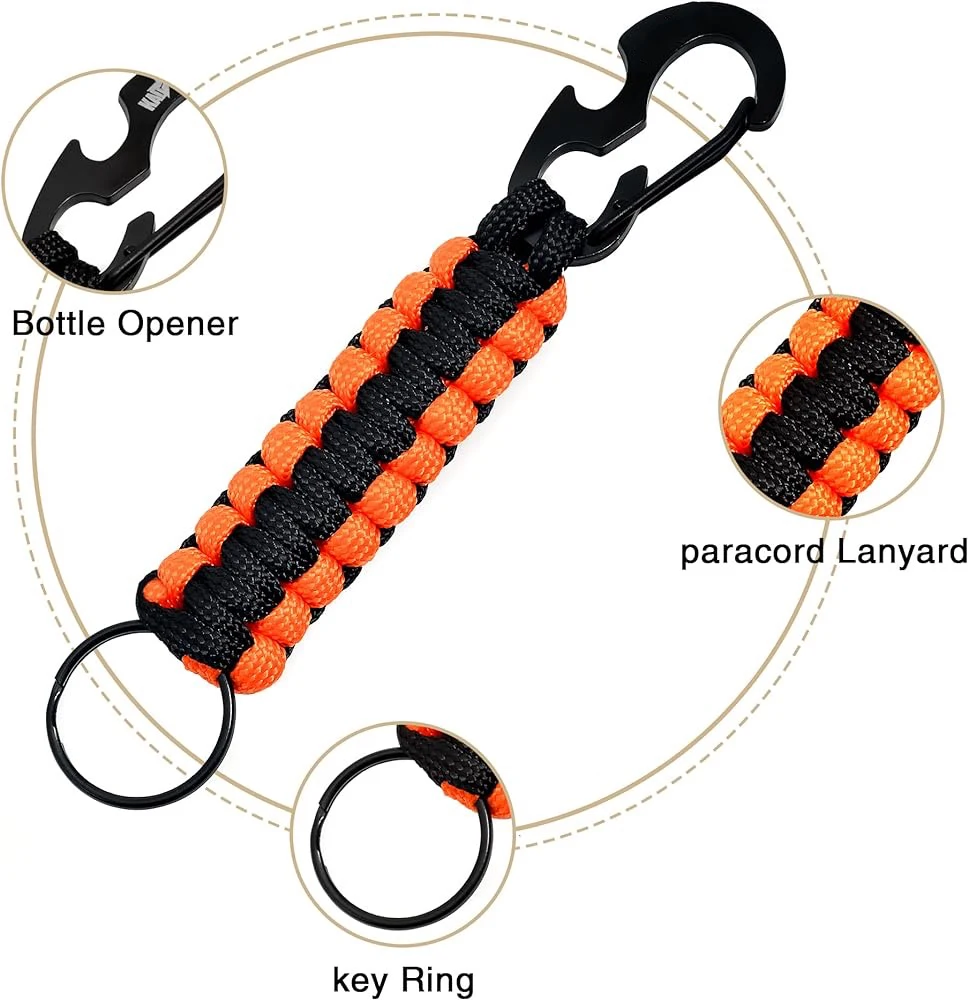 Outdoor Paracord Keychain Ring Camping Carabiner Military Braided Cord Rope Survival Kit Emergency Knot Bottle Opener Tools