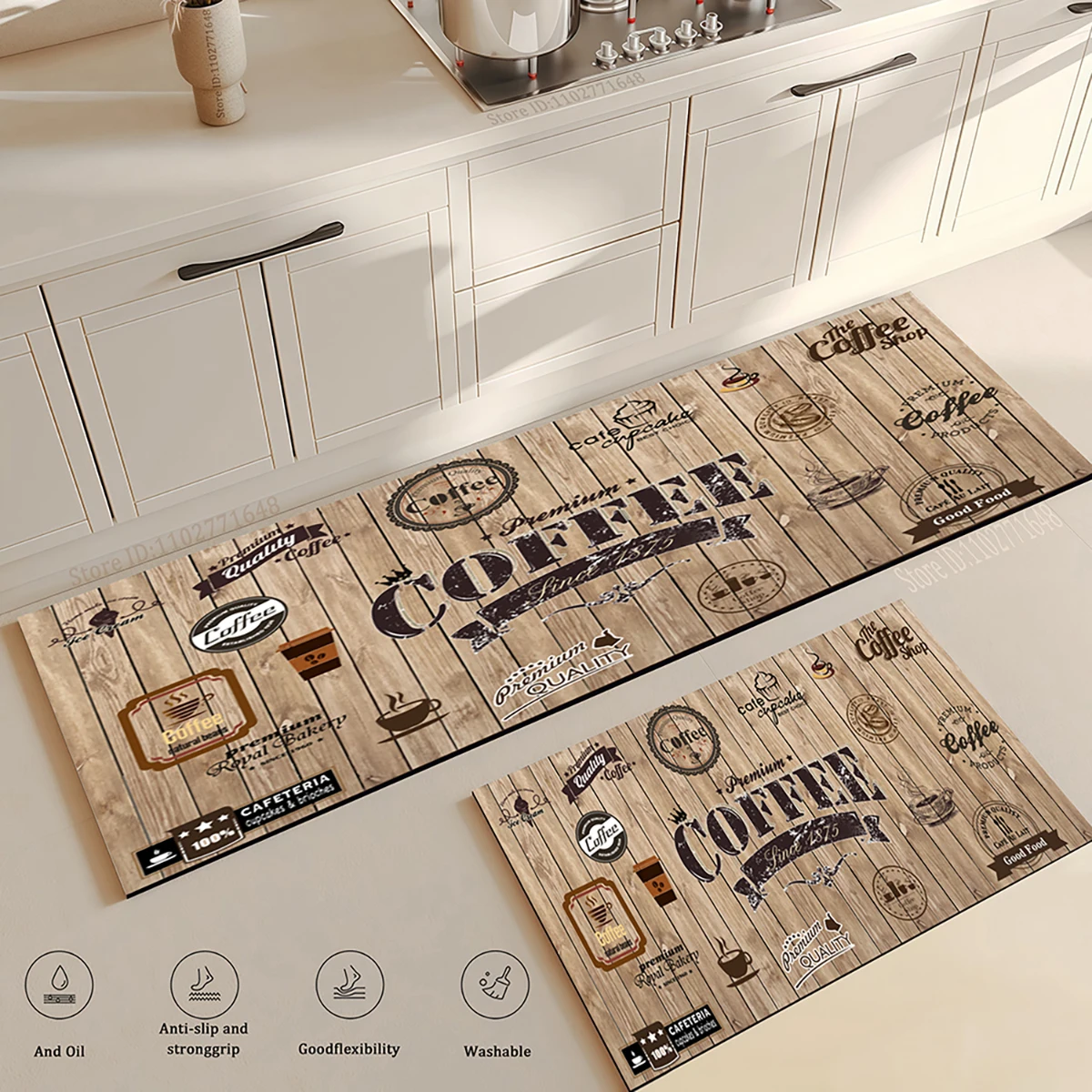 Coffee Kitchen Floor Mat Home Hallway Doormat Living Room Bedroom Balcony Decoration Carpet Bath Entrance Door Non-Slip Foot Rug