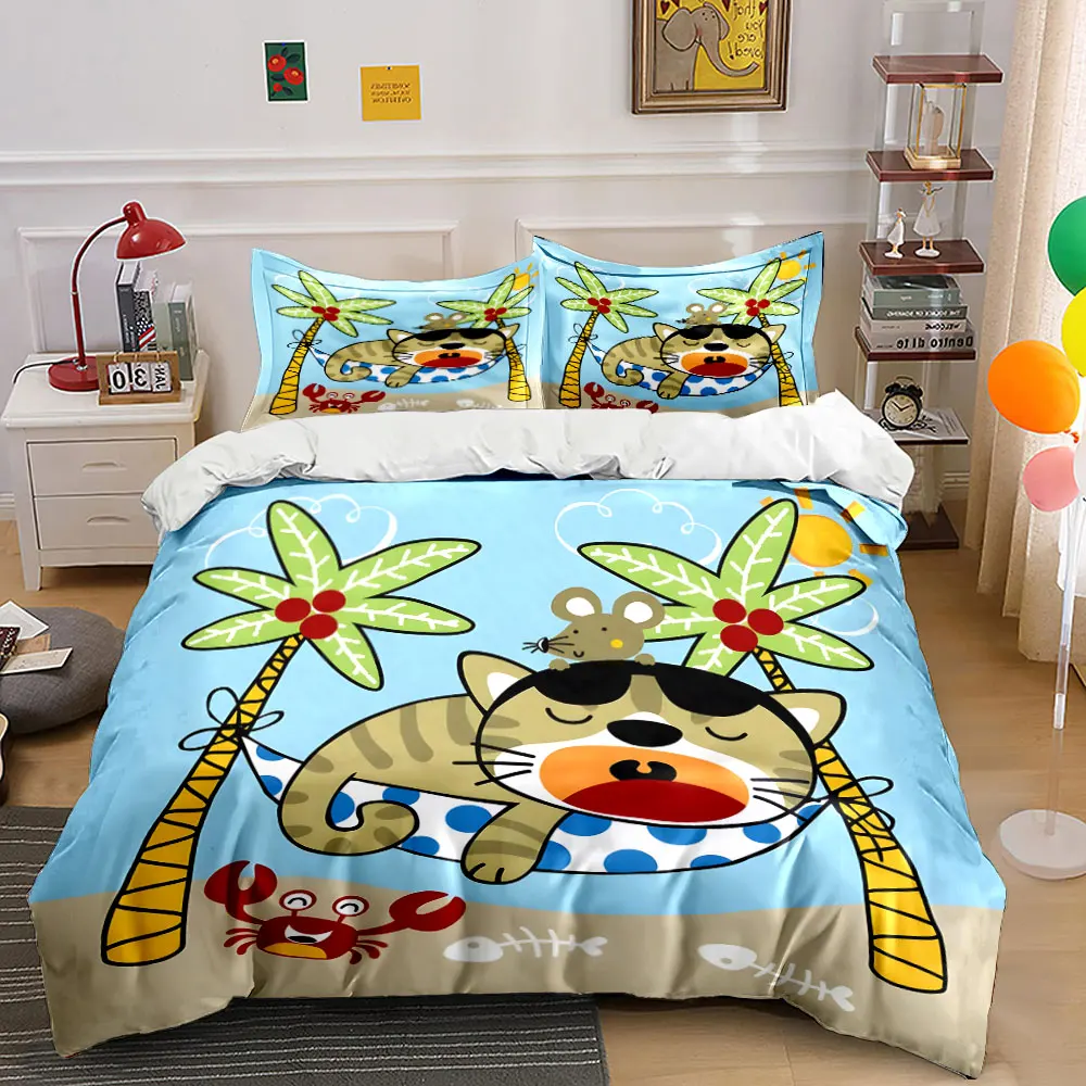 Cat Hammock Relaxation Beach Set  kid's and adults' bedroom decor, Exquisite three-piece bedding set gift