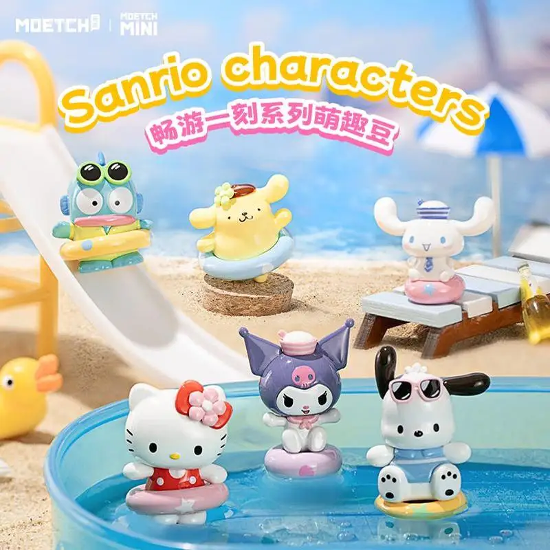 18pcs New Sanrio Swimming Moment Series Blind Bags Toys Cute Pochacco Hangyodon Kuromi Room Ornament Mysterious Box Kids Toys