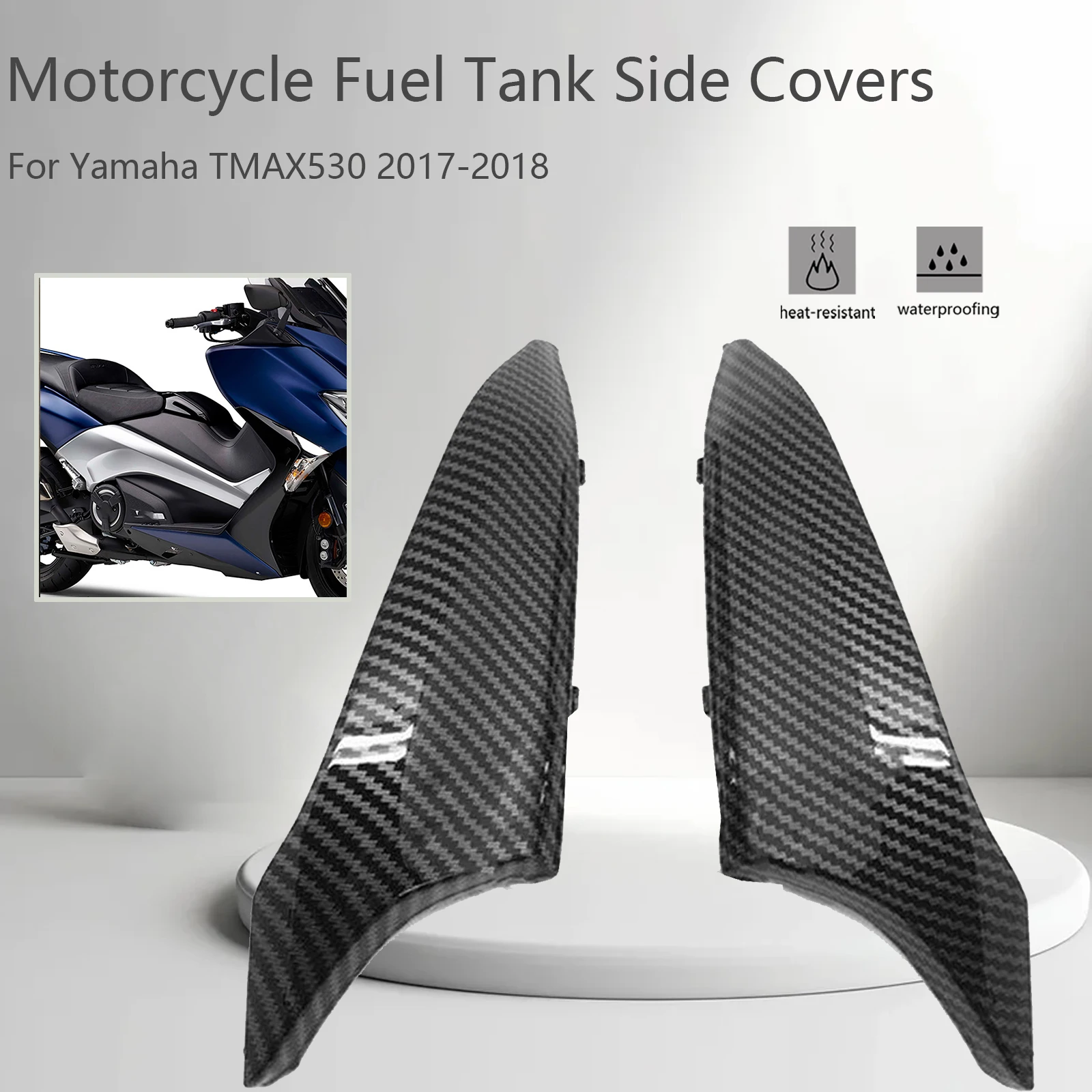 

﻿ For Yamaha TMAX530 T-max 530 2017-2018 Motorcycle Fuel Tank Side Covers Set Side Panel Cover Fairing ABS Carbon Fiber