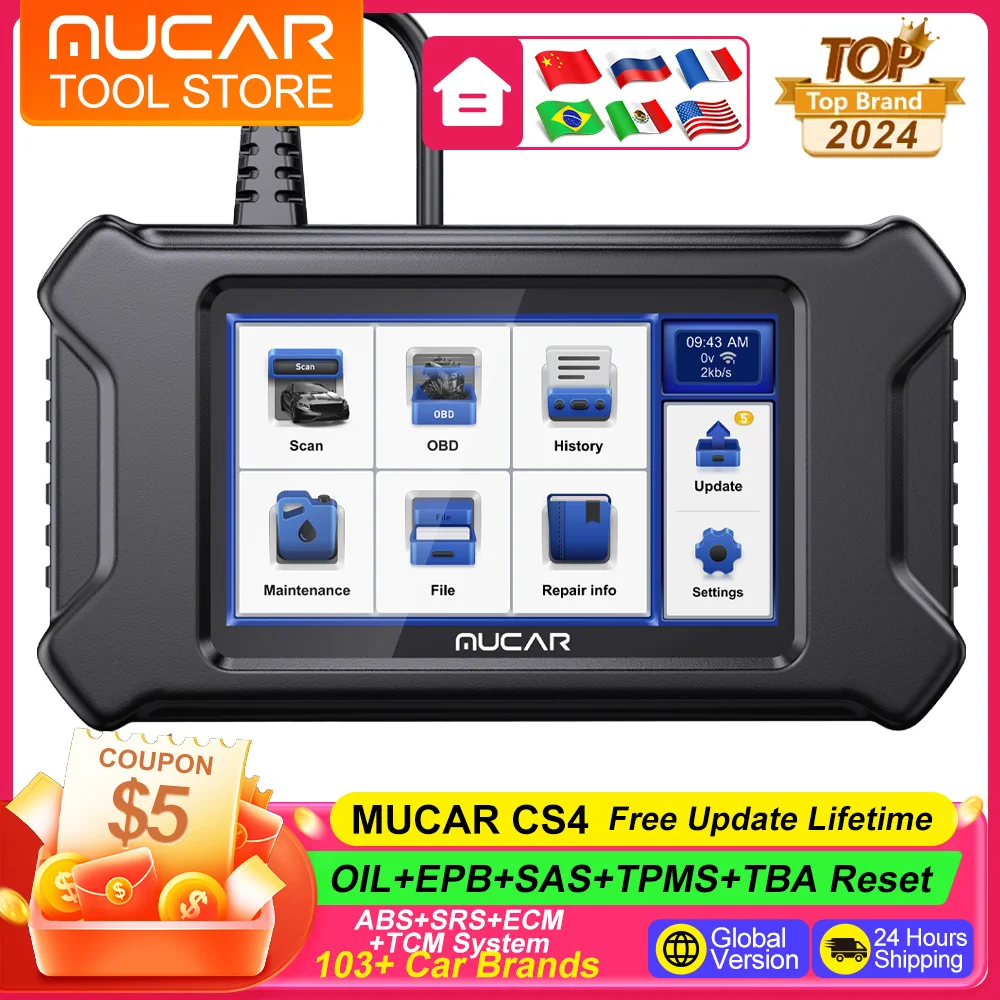 MUCAR CS4 OBD2 Scanner 4 System Diagnostic Tools Oil/Brake/SAS/TPMS/ETS 5 Reset Lifetime Free Car Automotive Tools for Mechanic