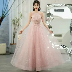 2024 New Pink Halter Collar Evening Dress Female Fairy Skirt Luxury Femperament Elegant Slim Birthday Party Dress