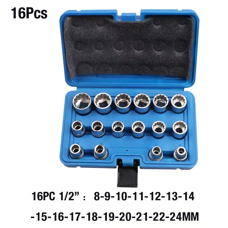 Electronic 12 Point Socket Wrench Set Torx Plum Blossom Sleeve Lock Socket Hex Bit Socket Set 1/2” Hex Socket Repair Tool Kit