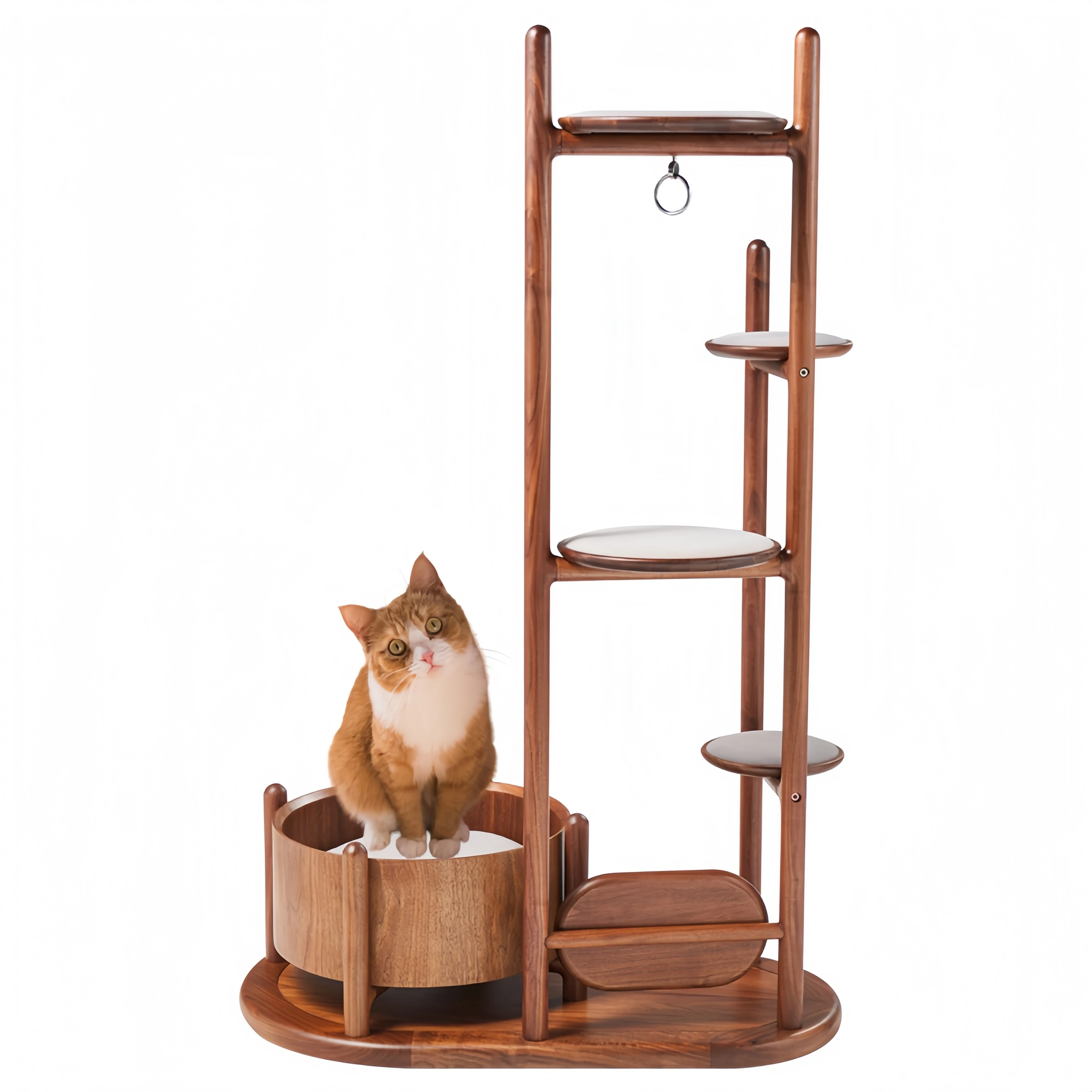 Modern Luxury Cat Activity Tree Sturdy Black Walnut Wood with Multiple Platforms Classic Large Style Packed in Carton