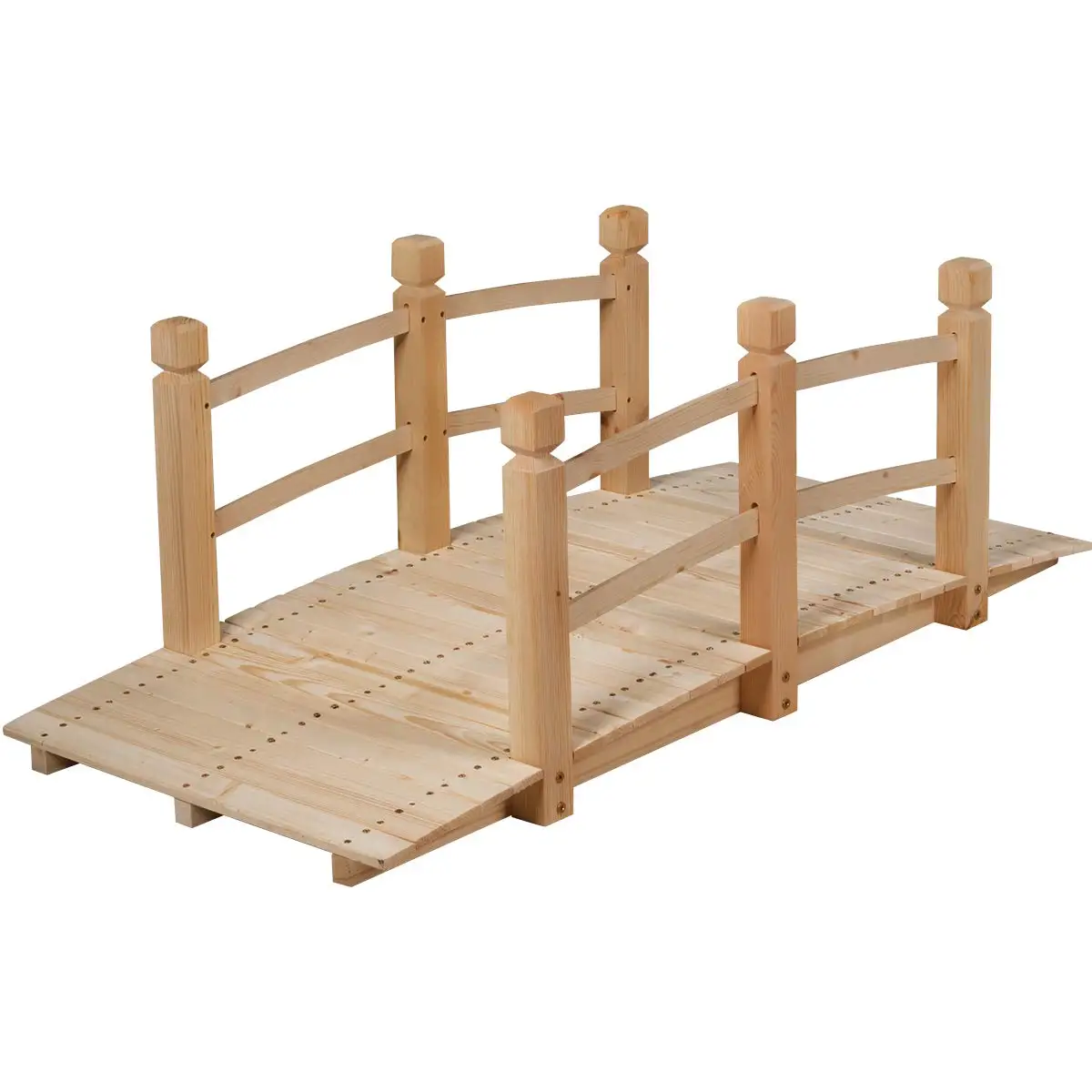 1.5M Wooden Garden Bridge, Decorative Arc Footbridge with Safety Guardrails, Outdoor Bridge Walkway for Ponds, Customized