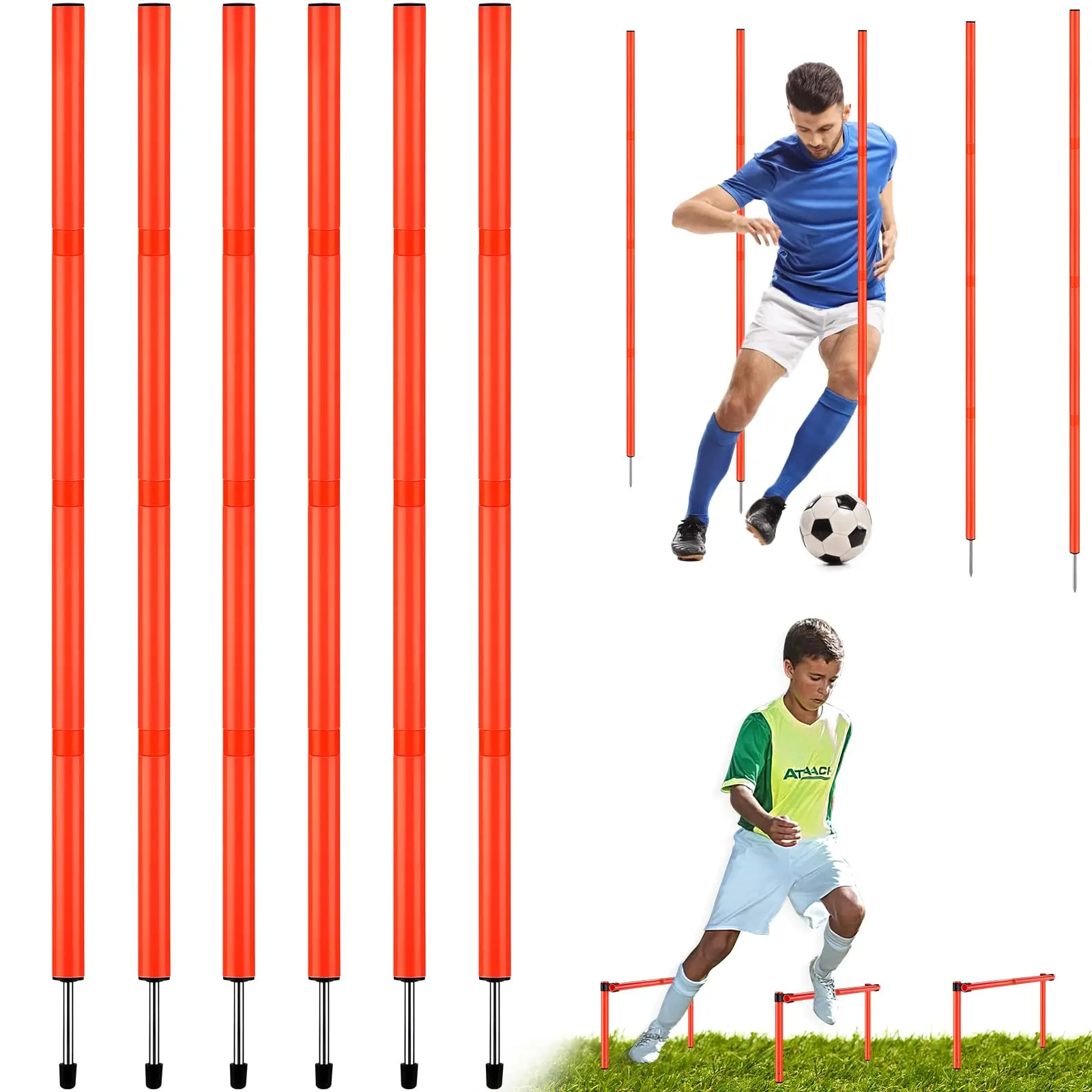

6PCS 6FT Adjustable Soccer Agility Training Poles Detachable Sports Training Speed Sticks Slalom Training Set for Soccer Drills