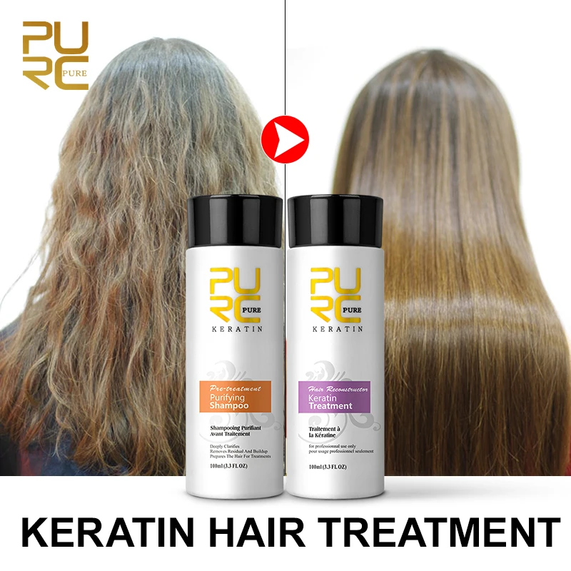 

PURC Straightening Keratin Repair And Straighten Damage Hair Products Brazilian Keratin Treatment + Purifying Shampoo PURE 11.11