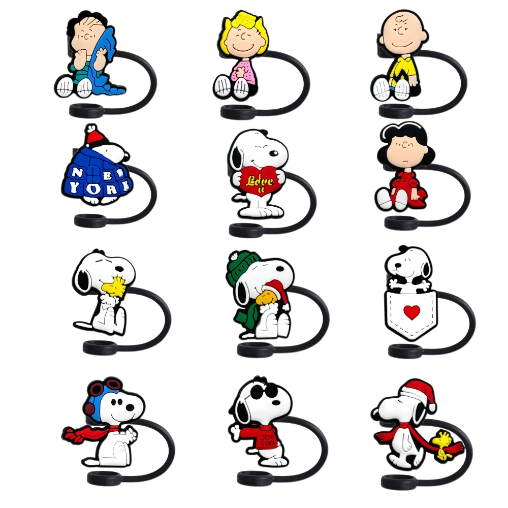

MINISO 1-12pcs SnoopyFashion Themed Straw Cover Cap for Stanley Cup Straw Topper 10mm Dust-Proof Reusable Cute Straw Tips Lids